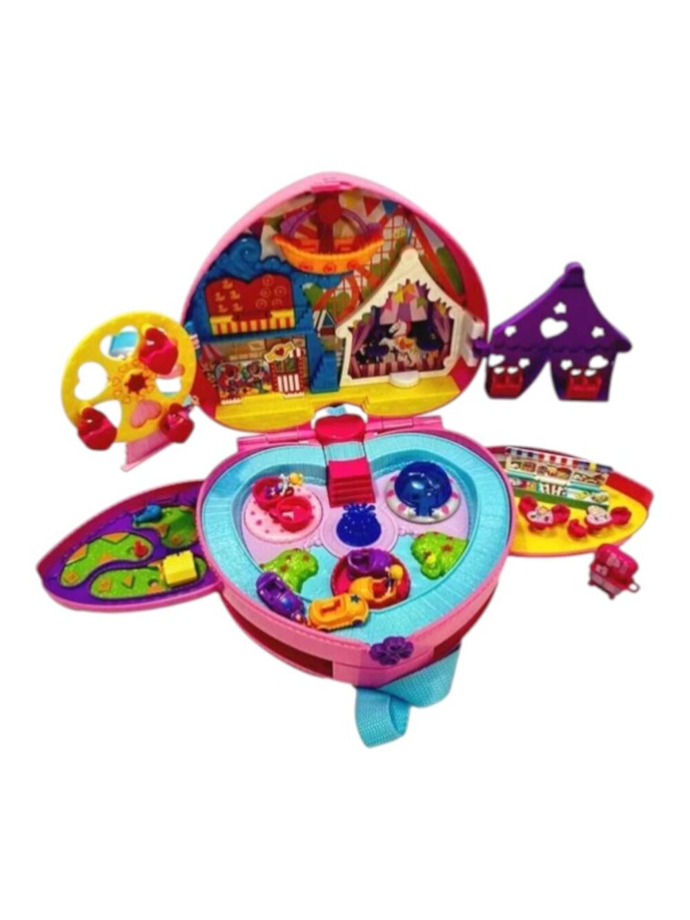 Polly Pocket Doll Playset Theme Park Backpack Three Dolls 2‎ Cars 7 inch